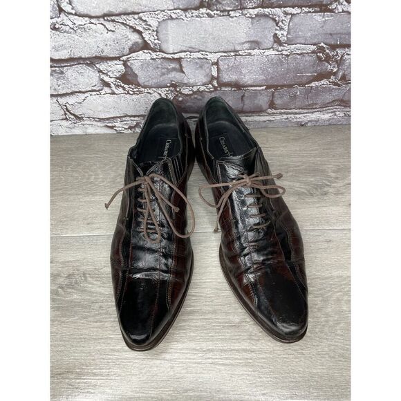 Cesare Paciotti Designer Brown Black Croc Leather Lace Dress Shoes Men 9.5C US